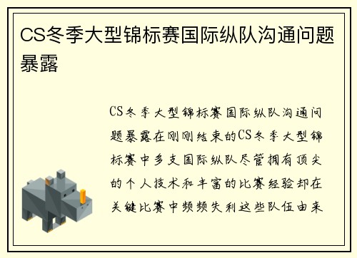CS冬季大型锦标赛国际纵队沟通问题暴露