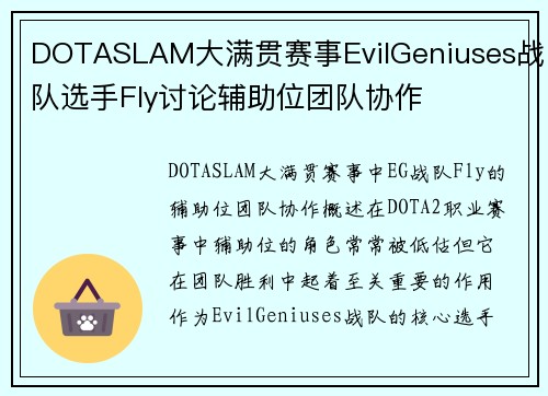 DOTASLAM大满贯赛事EvilGeniuses战队选手Fly讨论辅助位团队协作